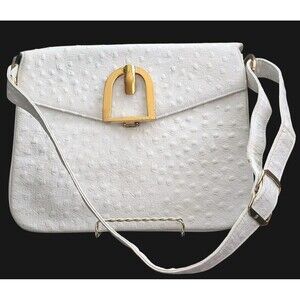 Vtg 70s Saks 5th Avenue White Embossed Leather Ostrich Purse Shoulder / Crossbod